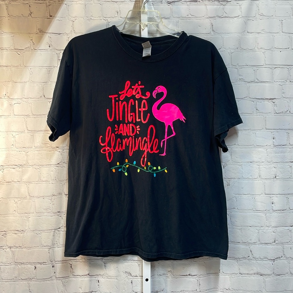 Gildan let’s jingle & flamingle holiday XL cotton tee shirt